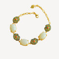 wholesale Pure silver gilt gold-plated cold enamel and Hetian jade court retro style cheongsam Hanfu bracelet with Ruyi pattern-0-4
