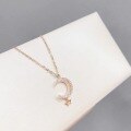 wholesale S925 Sterling Silver Diamond-Studded Hollowed-Out Star Moon Necklace for Women, Fashion Minimalist Ins Style Trendy Personalized Collarbone Chain with a Sense of High-End Sophistication-0-2