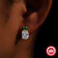 wholesale 925 Sterling Silver New Classic Luxury Diamond-Encrusted Emerald Stud Earrings,。-0-2