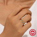 wholesale S925 Sterling Silver Adjustable Stackable Star and Moon Opal Necklace and Ring Set-0-2