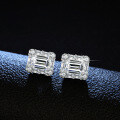 S925 Silver Four-Prong Earrings with Moissanite Rectangular Leaf Shape-0-1