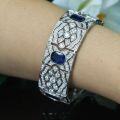 wholesale 925 Silver Gold-Plated Bracelet with High-Carbon Diamonds, Royal Blue, Art Deco Retro Versatile Jewelry for Women-0-1