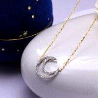 wholesale 925 Silver Japanese Jewelry Factory Direct, Spring Summer New Love Moon Hollow Moon Pendant Necklace, Qixi Festival-Hollow Moon Zircon Necklace 925 Silver