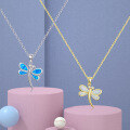 wholesale 925 Silver Japanese Whimsical Small Dragonfly Synthetic Opal Pendant, White and Blue Opal Jewelry Necklace Pendant-0-3