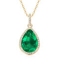S925 Silver Y-Shaped Teardrop Emerald Imitation Pendant Necklace-0-7