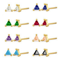 wholesale S925 Sterling Silver Triangle Stud Earrings Fashion Ins Style Geometric Diamond Inlaid Earrings Women Cross-Border Wholesale-Platinum-Blue Turquoise 925 Silver