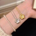 wholesale 925 Sterling Silver Textured Small Gold Flower Necklace Oriental Aesthetics New Chinese Style Minimalist Exquisite High-End Floral Collarbone Chain-0-2