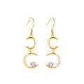 wholesale S925 Sterling Silver Moon Earrings for Women, Long Drop Style, Gold Plated with Crystal Accents, Hook Closure, Minimalist and Elegant Wholesale-0-4