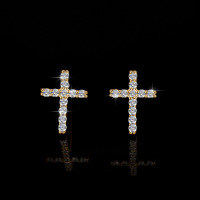 Sterling Silver Moissanite Cross Geometric Earrings, High-Quality Export.-Set with moissanite (gold)  925 silver