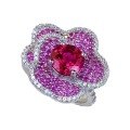 wholesale S925 Silver Pigeon Blood Red Flower Ring with Rose Petals, Fashionable and Versatile Luxury Setting, New Release-0-4