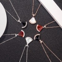 wholesale S925 Sterling Silver Agate Necklace for Women, Internet Hit Ins Mother-of-Pearl Fan Pendant Collarbone Chain-Rose gold--black agate 925 silver