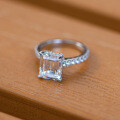 Sterling Silver Geometric Square Zircon Ring, Clearance Sale for Fashion Accessory Wholesale-0-2
