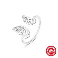 wholesale S925 Sterling Silver Adjustable Open Butterfly Ring, Creative Hollow-Out Design for Women-White gold Adjustable opening