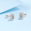 wholesale PT950 gold plated 925 sterling silver oval moissanite stud earrings for women, fully paved with diamonds, wholesale from manufacturer-0-2