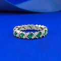 wholesale S925 silver new European and American style emerald-cut full diamond row ring, dazzling emerald ring-0-0