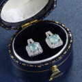 S925 Silver Square Encrusted NaturalBlue Water Jadeite Stud Earrings-0-0