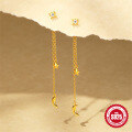 wholesale S925 Sterling Silver Classic Elegant Star and Moon Tassel Earrings with Inlaid Crystals-0-3