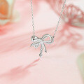 wholesale S925 Sterling Silver Maker's Sparkling Bow Necklace for Women, Luxe Rhinestone Pendant, High-End Collarbone Chain, Holiday Gift-0-1