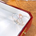wholesale S925 Silver Original Yaxi Korean-style Minimalist Ripple High-end Adjustable Opening Natural Freshwater Pearl Ring for Women-0-0