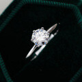 S925 Sterling Silver Moissanite Ring, Classic Six-Prong Crown Engagement Ring for Women-0-0