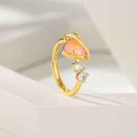 wholesale Metal: Sterling Silver Plated Gold Minimalist Artistic Small Bear Design Heart Ring Adjustable Opening 520 Gift-925 silver ring Adjustable opening