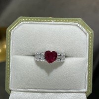 wholesale S925 Silver Cultivated Ruby Heart-Shaped 8*8mm Vintage Palace Style Women's Ring, Ready Stock Wholesale and Drop Shipping-8*8mm Ruby Ring US Size 6