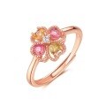 wholesale new fashion trendy S925 sterling silver gold-plated natural pink tourmaline flower ring, fresh and elegant colorful gemstone ring-0-5