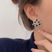 wholesale S925 Sterling Silver Unique Design Black Lava Square Patchwork Stud Earrings for Women, Personalized Fashion Niche Earrings-Sterling silver