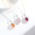 S925 Silver Necklace with Padparadscha, Paraiba, Fanta Zircon, and High-Carbon Diamond-0-2