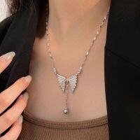 wholesale S925 Sterling Silver Heavy Workmanship Angel Wing Necklace for Women, Korean Summer New Edition Small Design Versatile Collarbone Chain-Sterling silver (length 62CM)