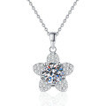 S925 Sterling Silver 1-Carat D Color Moissanite Camellia Pendant Necklace-0-3