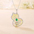 wholesale S925 Sterling Silver Enzera Emerald Full Diamond Oval Cabochon Collarbone Necklace for Women-0-3