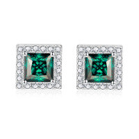 wholesale 925 Silver 1ct VVS1 Colored Moissanite Princess Cut Stud Earrings, Yun Tong Jewelry New Cross-Border Best Seller-Blue-green 5*7mm (1ct*2)