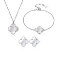 wholesale 925 Sterling Silver Four-Leaf Clover Bracelet with White Mother-of-Pearl Necklace and Earrings Set, Ins Small and Unique High-End Women's Jewelry-0-8