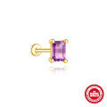 wholesale S925 Sterling Silver Geometric Diamond-Inlaid Natural Amethyst Flat Threaded Ear Cartilage Stud-0-4
