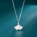 wholesale S925 Sterling Silver Maker's Three Lives Lucky Mother-of-Pearl Ginkgo Leaf Necklace for Women, High-End Design, Niche Collarbone Jewelry-0-0