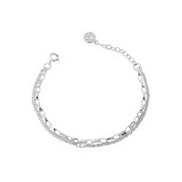 wholesale S925 Sterling Silver SL007 Korean Style Cabbage Flower Chain Ins Small and Edgy Design Trendy Double-Layer Starry Sky Chain Bracelet for Women-Silver 925 silver