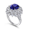 wholesale S925 Sterling Silver with High-Carbon Diamonds, European and American Fine Craftsmanship Micro-Set 6-Carat Lab-Grown Sapphire Ring for Women, Wholesale from Single Piece-0-2