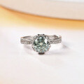 wholesale S925 Silver Green Moissanite 1 Carat Design-inspired Wishing Well Ring with GRA Certificate-0-3