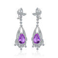 wholesale S925 Sterling Silver Extravagant Natural Topaz Earrings with Purple and Yellow Crystal Large Gemstone Original Design-0-2