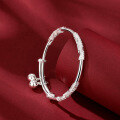 wholesale 999 Sterling Silver Blooming Flowers Bell Bracelet for Women, Fashionable Youthful Style, Light Luxury Floral Bangle, Pure Silver Cuff, Elegant-0-3