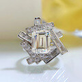 wholesale 925 Silver 4ct Emerald Cut High Carbon Diamond Geometric Rhombus Ring, Mu Jing Jewelry NewIns-0-1
