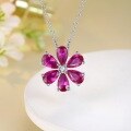 wholesale S925 Sterling Silver Cross-Border Hit HW White Diamond Six-Flower Necklace for Women, Teardrop Petal Sunflower Pendant Choker Wholesale-0-2
