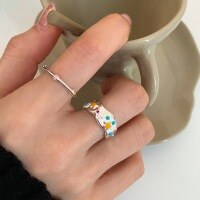wholesale S925 Sterling Silver Playful Drip-Glaze Candy-Colored Irregular Ring for Women, Korean Fashion Statement Index Finger Ring-Bamboo style Adjustable opening