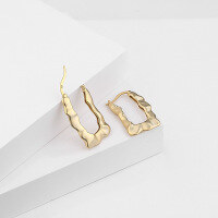 wholesale S925 Sterling Silver Irregular Ripple Ear Clasp,。-E2321_Gold Earrings 925 Silver