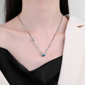 wholesale S925 Sterling Silver Letter H Resin Powder Blue Small Waist Necklace Ins Trendy Collarbone Chain for Women-0-0