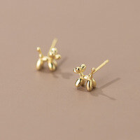 wholesale Sterling silver balloon dog earrings women Korean style shiny beads cute cartoon puppy sweet accessories G7966-S925 silver pair gold model 925 silver