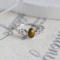 wholesale Gold-plated Sterling Silver Dainty and Elegant Natural Tiger's Eye Stone Ring with Oval Horse Shoe Buckle Vintage Jewelry from Manufacturer-0-1