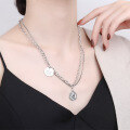wholesale S925 Sterling Silver Korean-style Double-layer Circle Chain with "I Love You" Pendant and Queen Head Necklace-0-3
