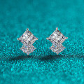 S925 Sterling Silver Moissanite Square Stud Earrings for Women, Simple and Versatile-0-4